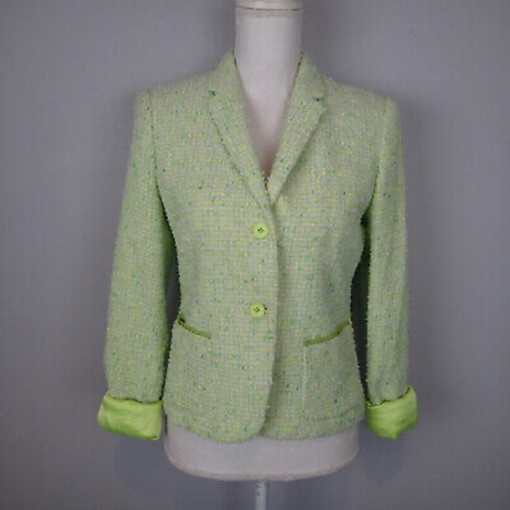 Elie Tahari Green Tweed Jacket Sz 8